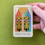 Enamel Earrings - Art Nouveau Beetles Warm Tone
