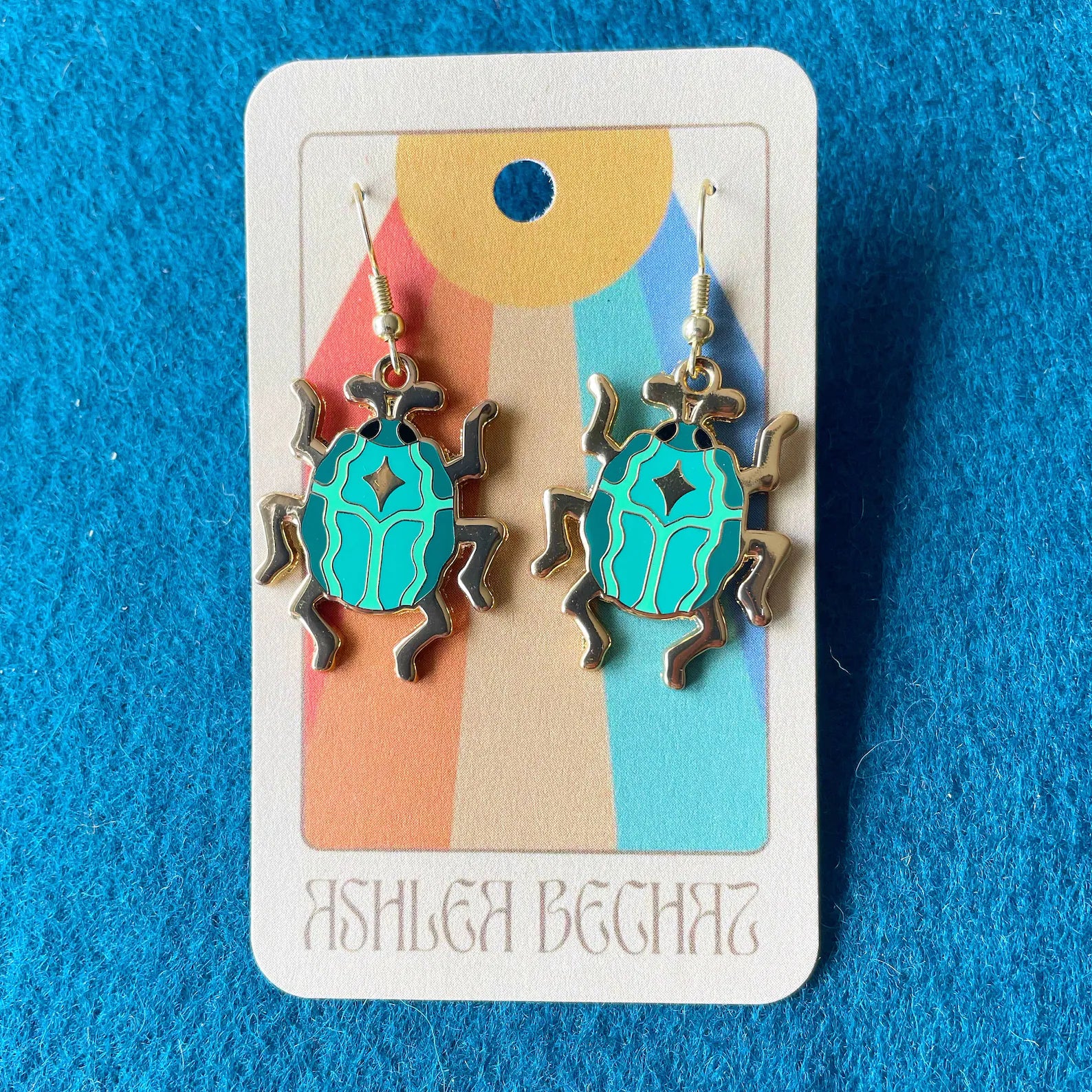 Enamel Earrings - Emerald Beetles