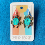 Enamel Earrings - Emerald Beetles