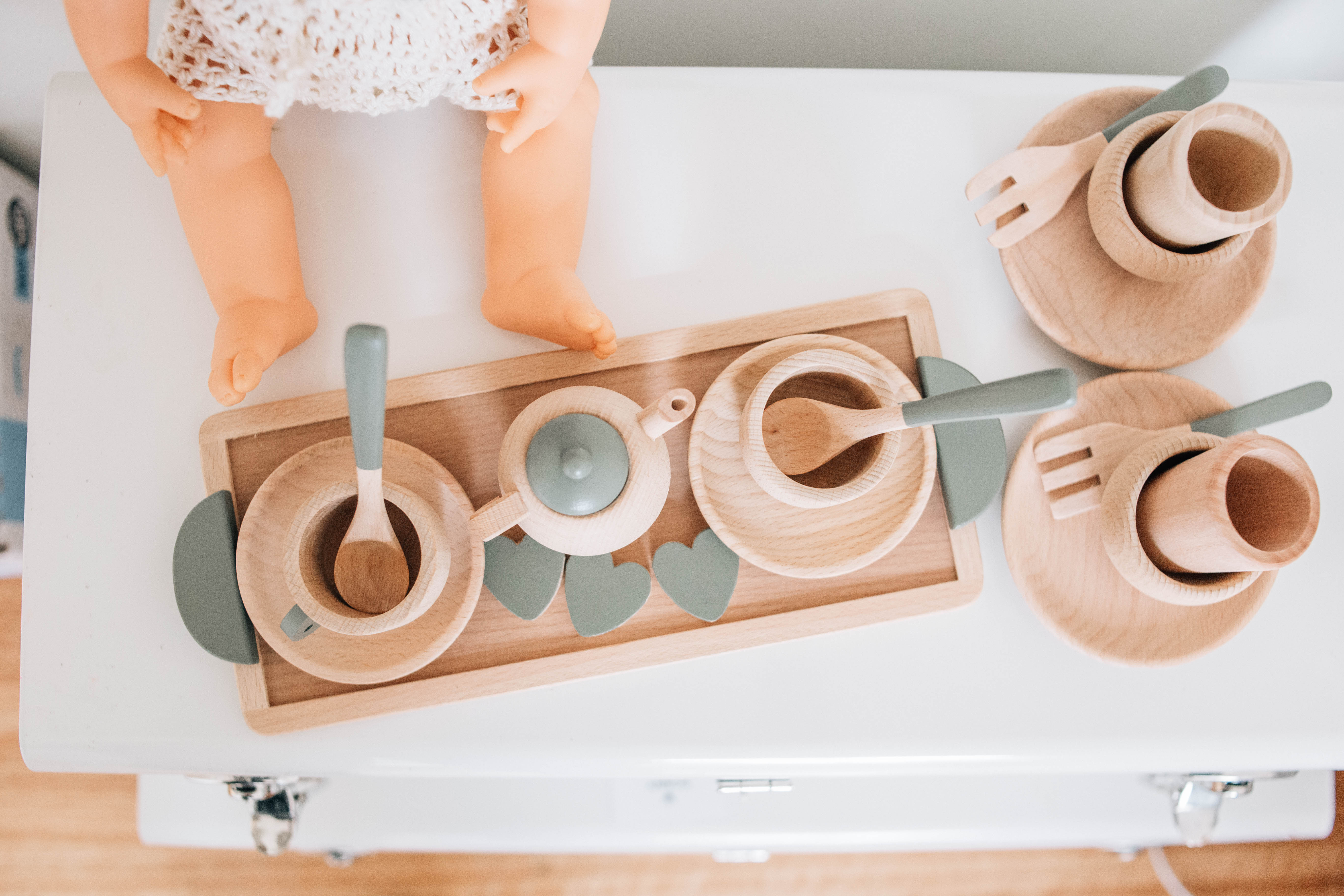 Wooden Tea Set - Raw or Dipped in Colour