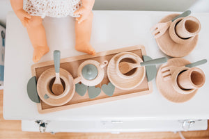 Wooden Tea Set - Raw or Dipped in Colour