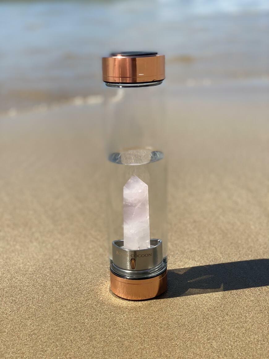 Crystal Elixir Glass Water Bottle (Rose Gold) - Rose Quartz