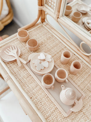 Wooden Tea Set - Raw or Dipped in Colour
