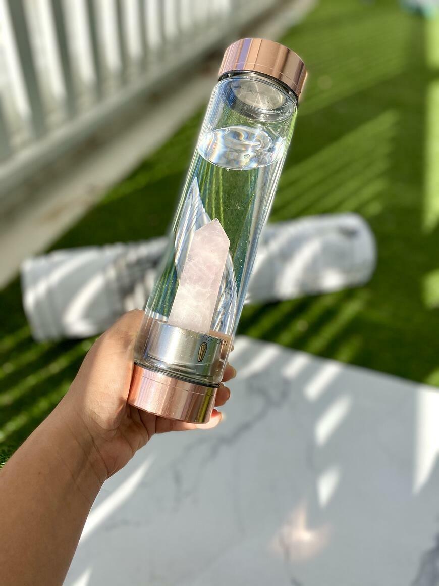 Crystal Elixir Glass Water Bottle (Rose Gold) - Rose Quartz