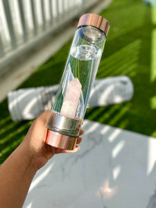 Crystal Elixir Glass Water Bottle (Rose Gold) - Rose Quartz