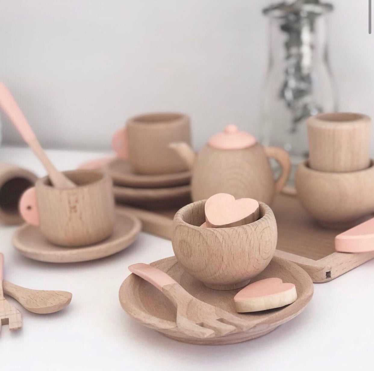 Wooden Tea Set - Raw or Dipped in Colour