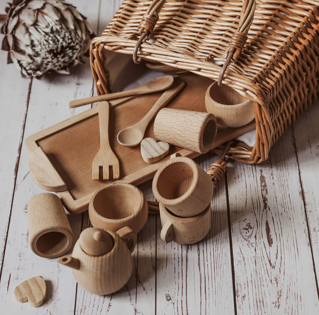 Wooden Tea Set - Raw or Dipped in Colour
