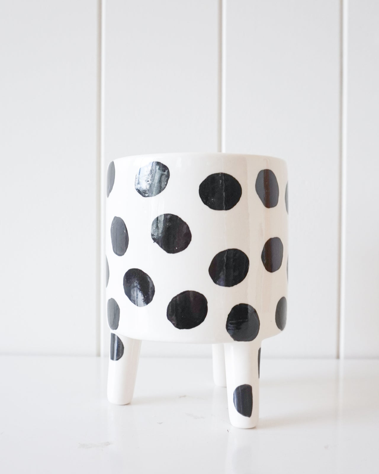 Ceramic Planter - Crazy Legs - Black and White Big Spots