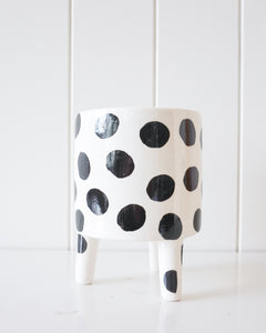 Ceramic Planter - Crazy Legs - Black and White Big Spots