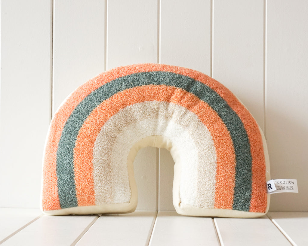 Tufted Rainbow Cushion - Sage and Peach
