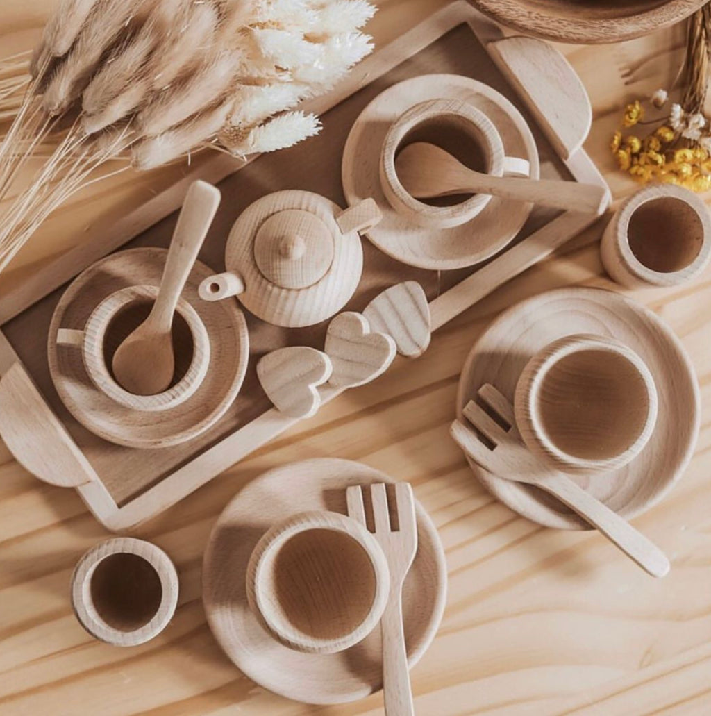 Wooden Tea Set - Raw or Dipped in Colour