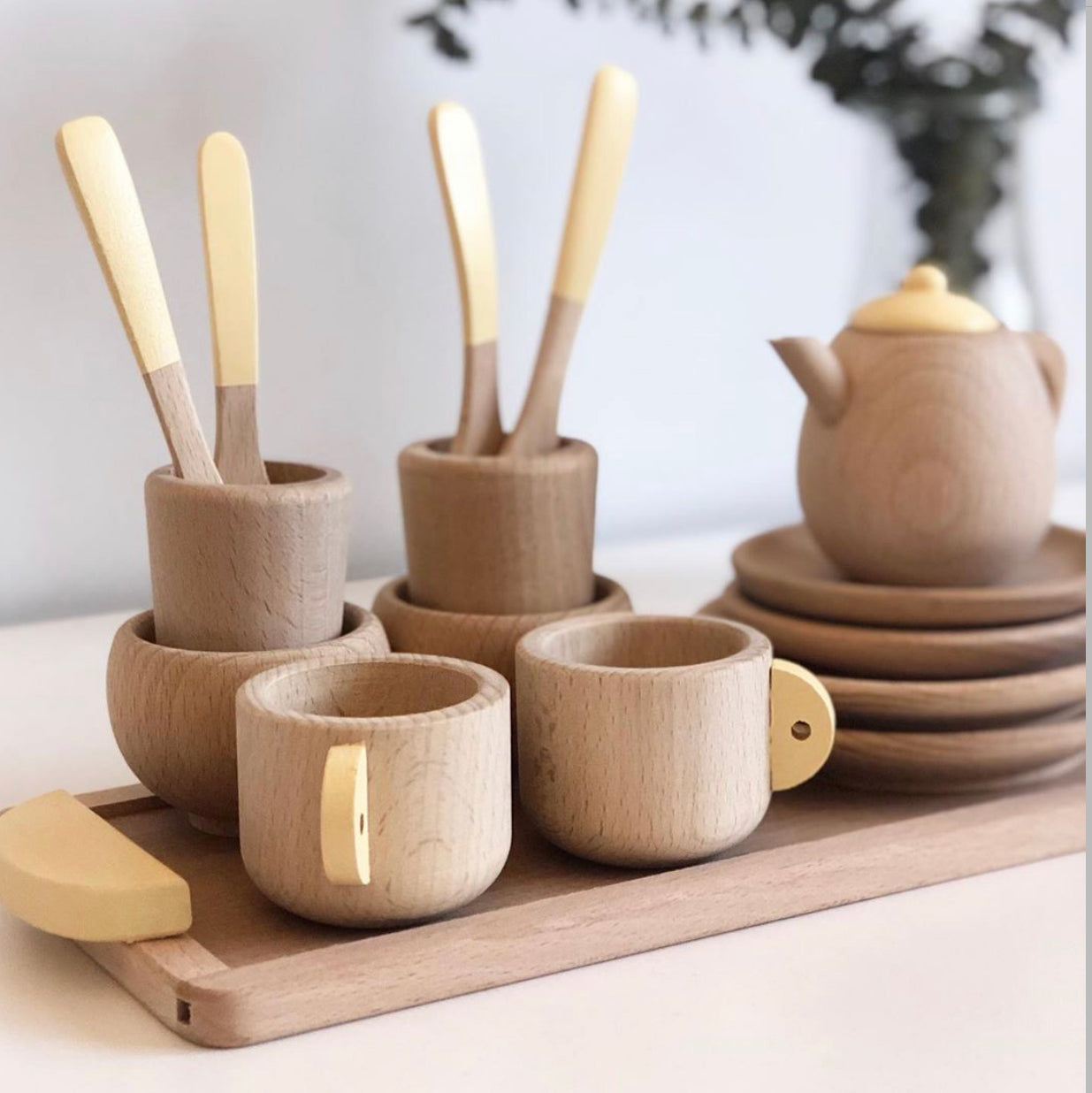 Wooden Tea Set - Raw or Dipped in Colour