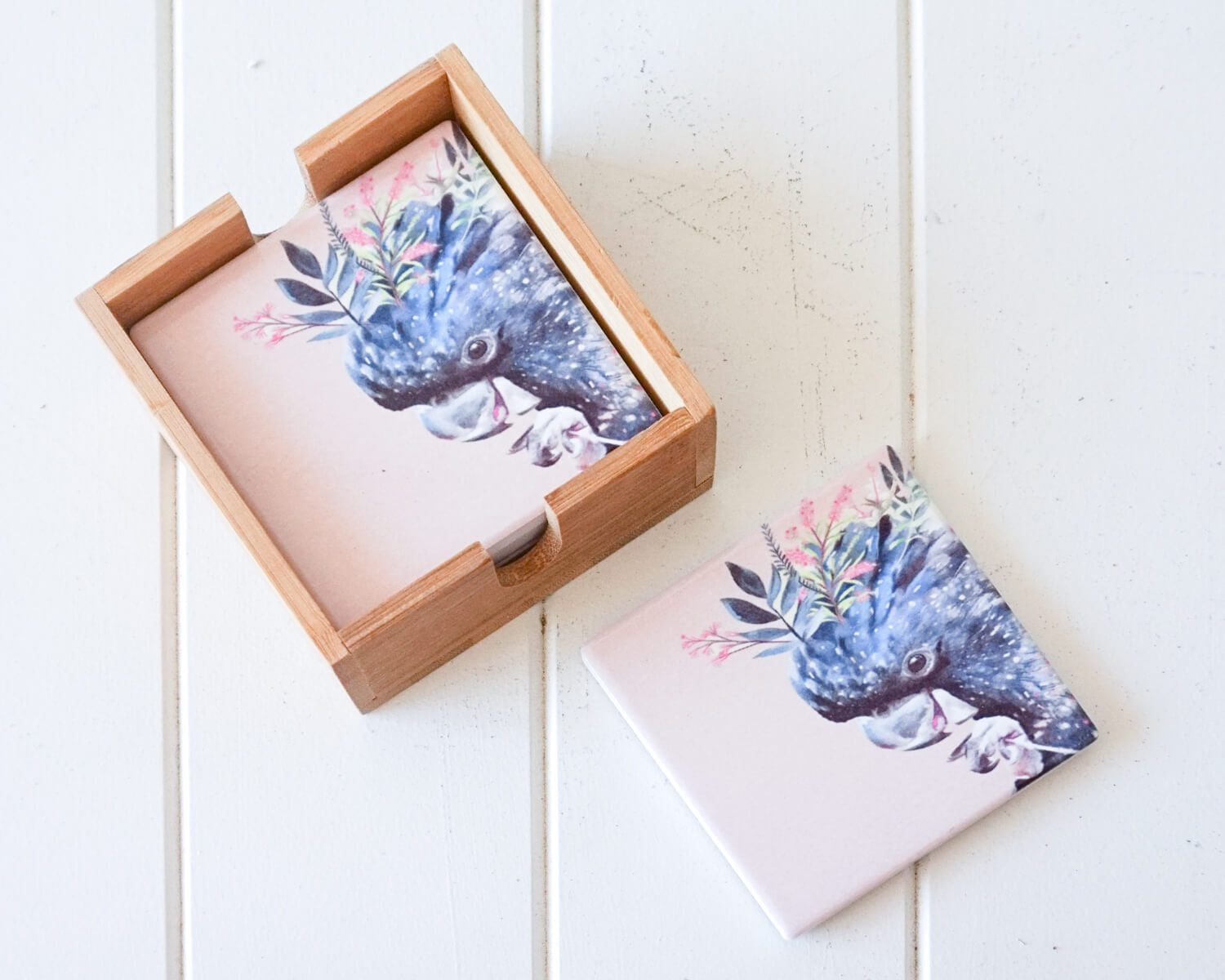 Ceramic Coaster Set of 4 - Black Cockatoo