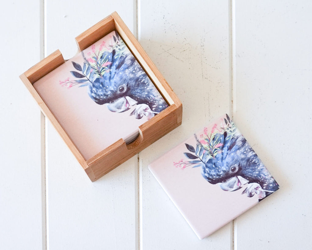 Ceramic Coaster Set of 4 - Black Cockatoo
