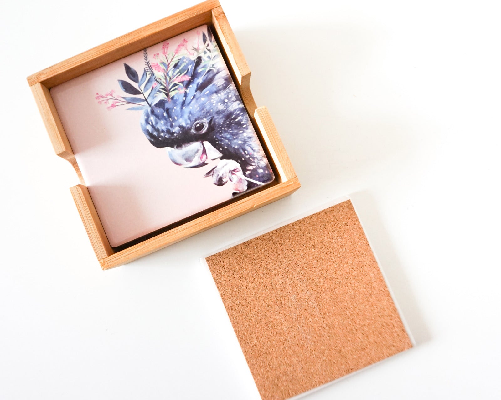 Ceramic Coaster Set of 4 - Black Cockatoo