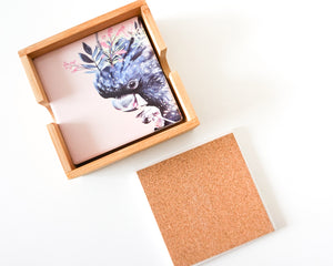Ceramic Coaster Set of 4 - Black Cockatoo