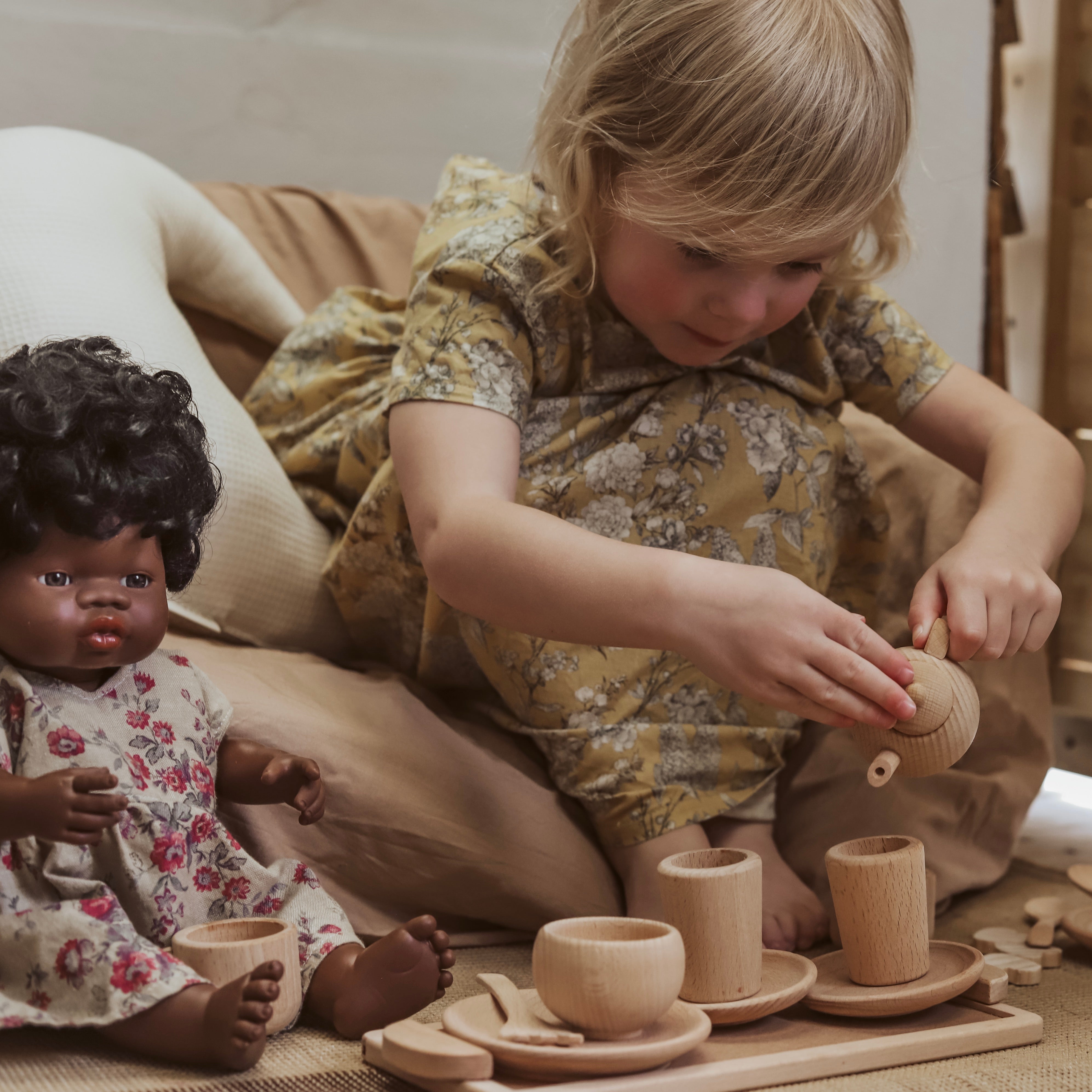 Wooden Tea Set - Raw or Dipped in Colour
