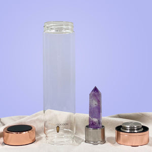 Crystal Elixir Glass Water Bottle (Rose Gold) - Amethyst