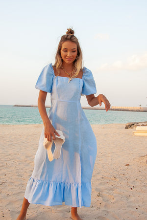 Monte Linen Dress - Pale Blue