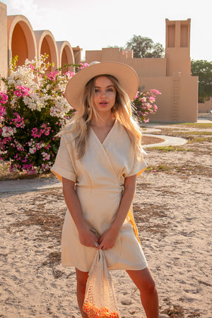 Patina Linen Wrap Dress - Butter
