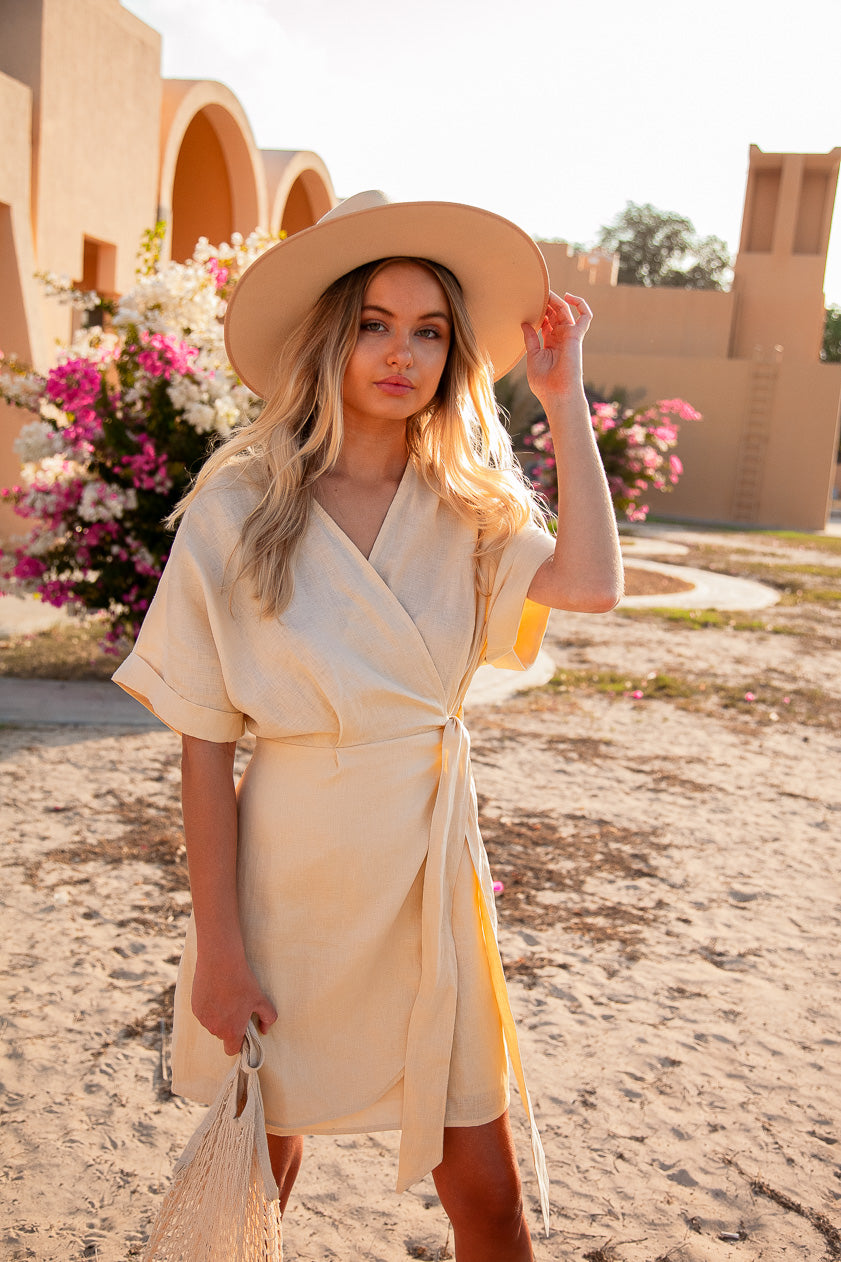 Patina Linen Wrap Dress - Butter