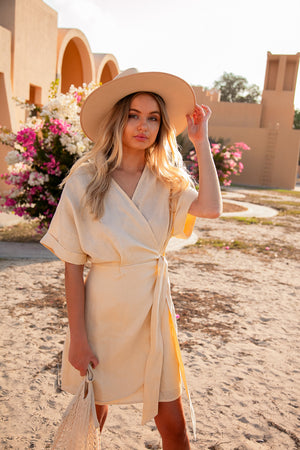 Patina Linen Wrap Dress - Butter