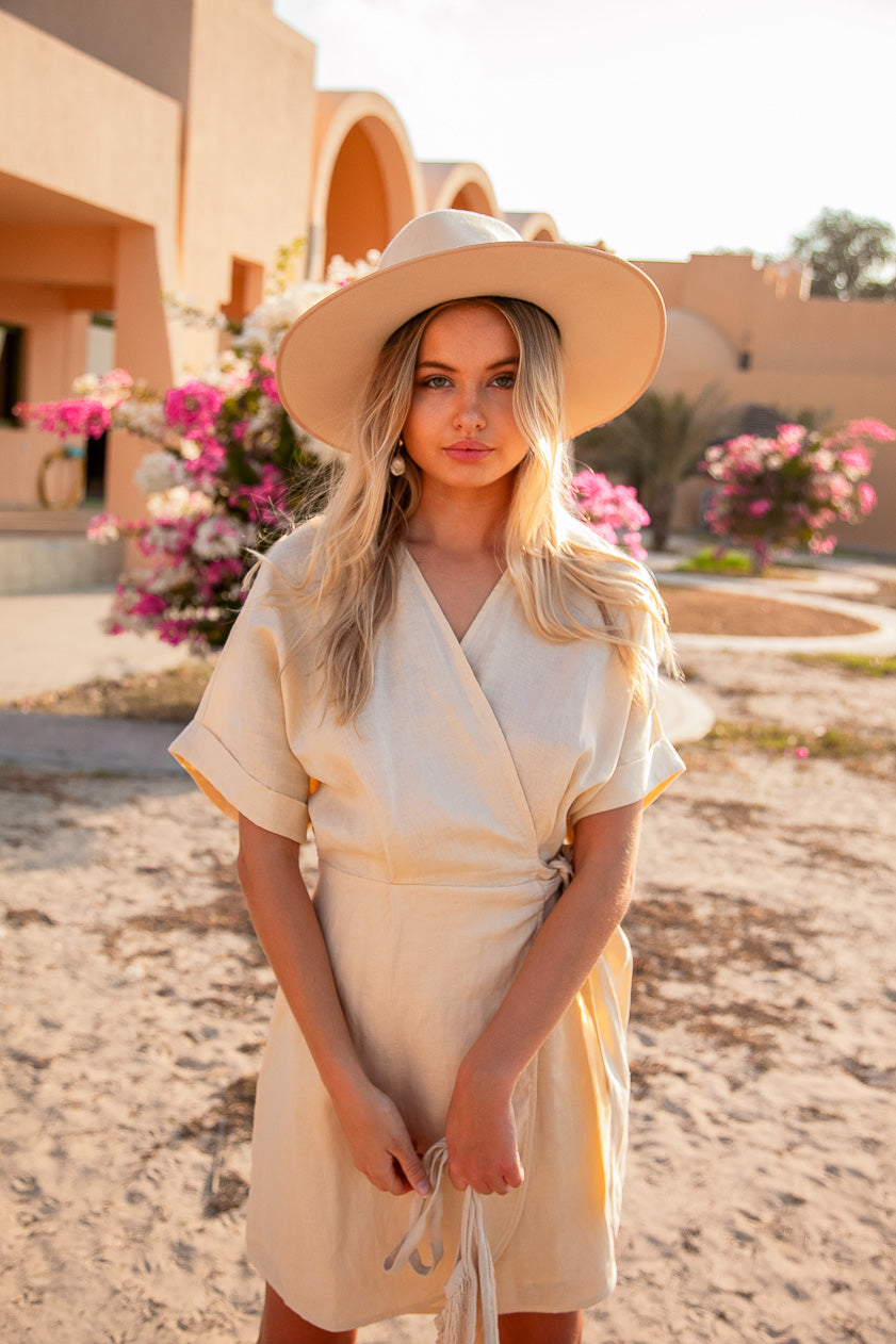 Patina Linen Wrap Dress - Butter