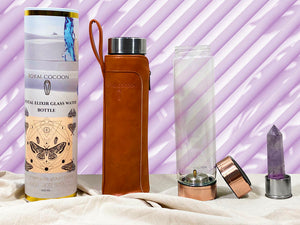 Crystal Elixir Glass Water Bottle (Rose Gold) - Amethyst