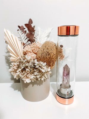 Crystal Elixir Glass Water Bottle (Rose Gold) - Amethyst