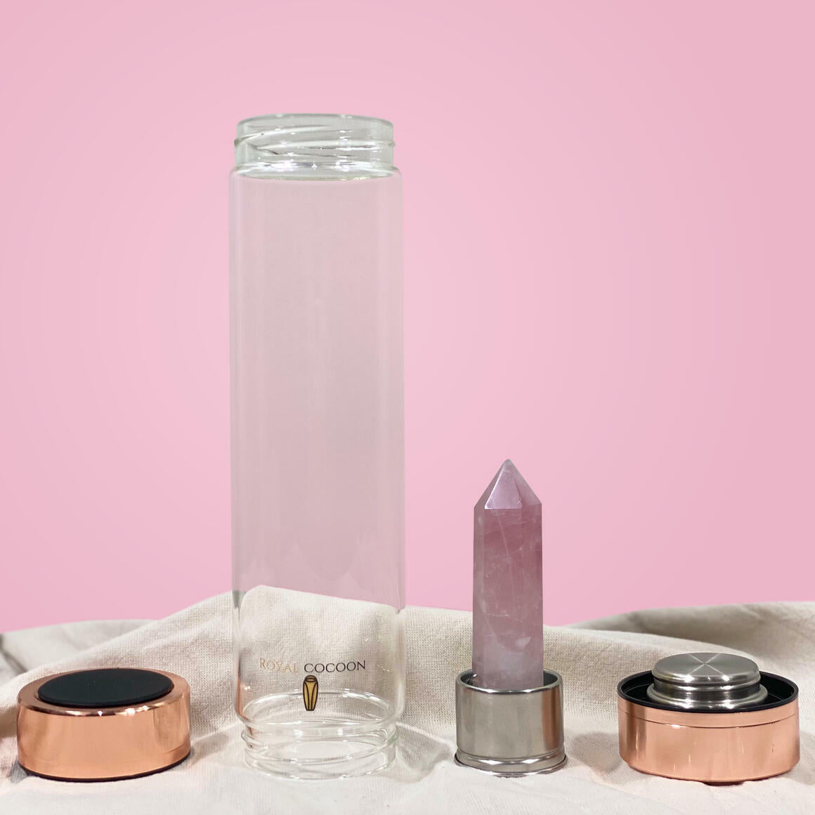 Crystal Elixir Glass Water Bottle (Rose Gold) - Amethyst