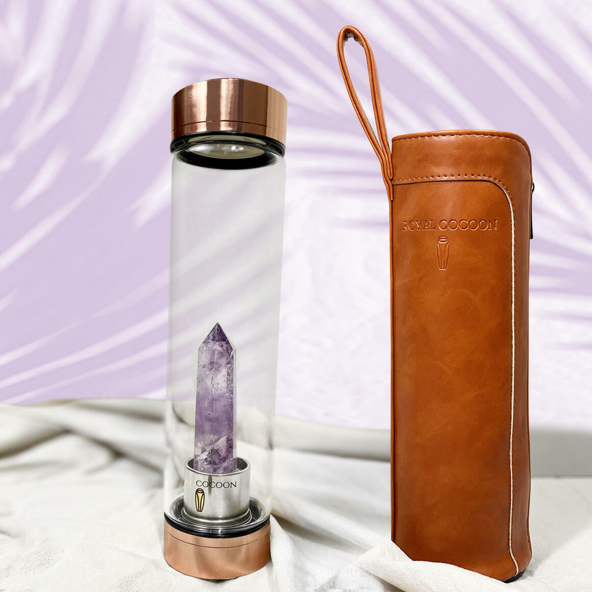 Crystal Elixir Glass Water Bottle (Rose Gold) - Amethyst