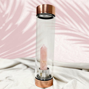 Crystal Elixir Glass Water Bottle (Rose Gold) - Rose Quartz