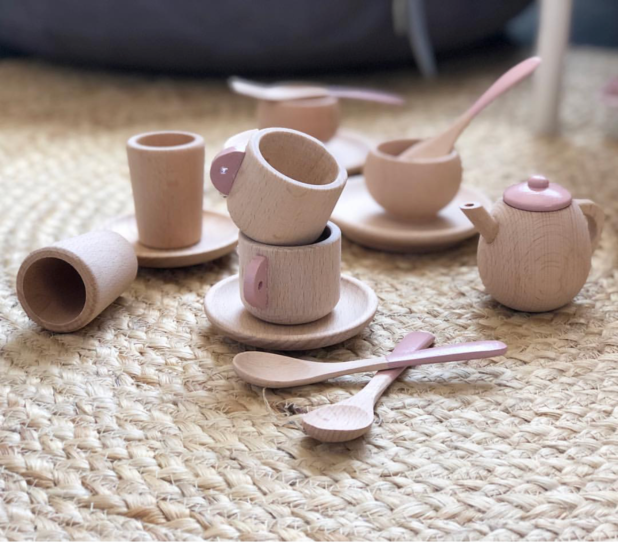 Wooden Tea Set - Raw or Dipped in Colour