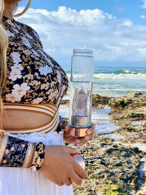 Crystal Elixir Glass Water Bottle (Rose Gold) - Amethyst