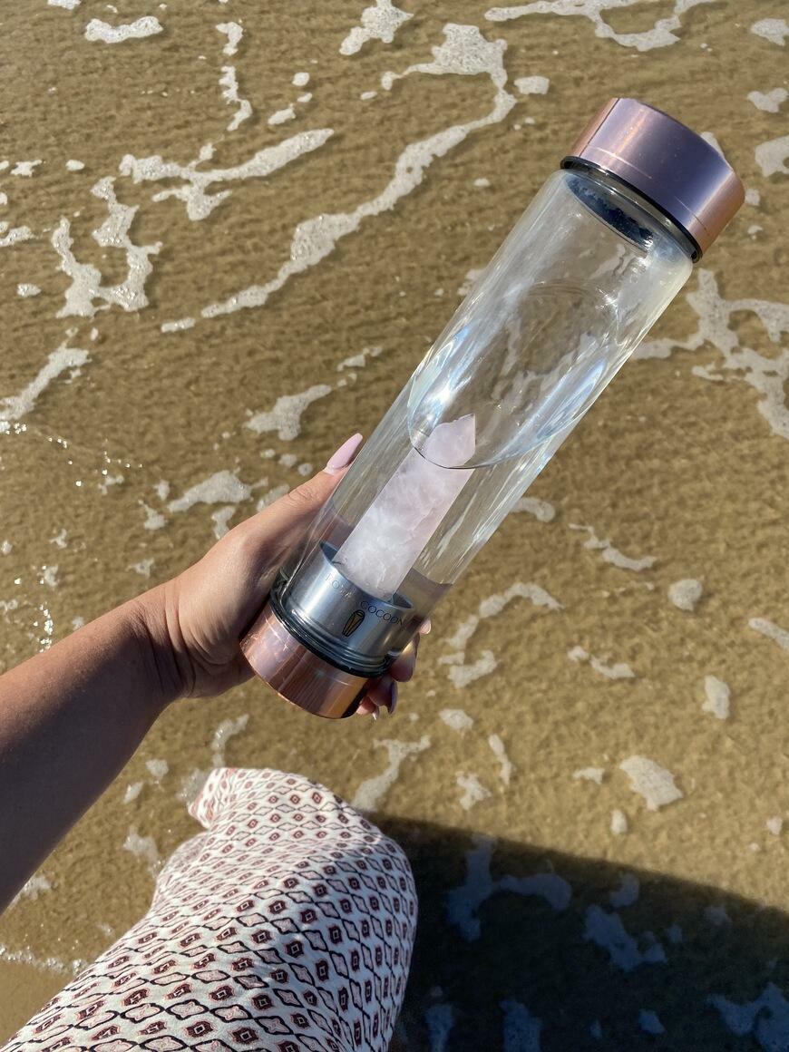 Crystal Elixir Glass Water Bottle (Rose Gold) - Rose Quartz