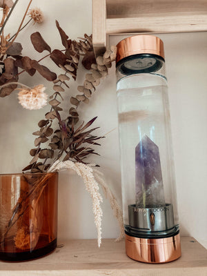 Crystal Elixir Glass Water Bottle (Rose Gold) - Amethyst